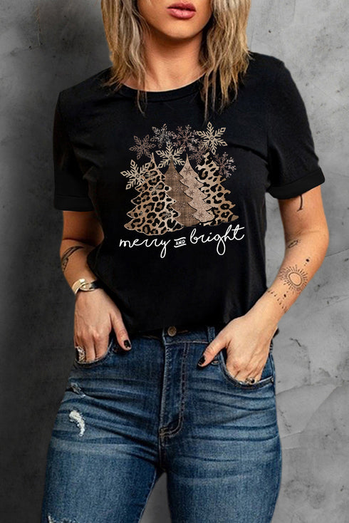 Mixed Print Trees Graphic Crew Neck Tee