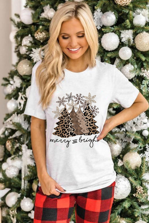 Mixed Print Trees Graphic Crew Neck Tee