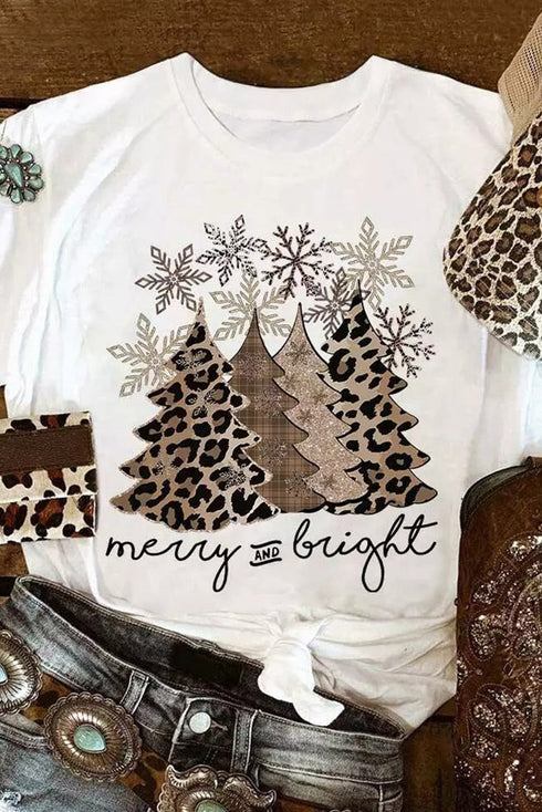 Mixed Print Trees Graphic Crew Neck Tee