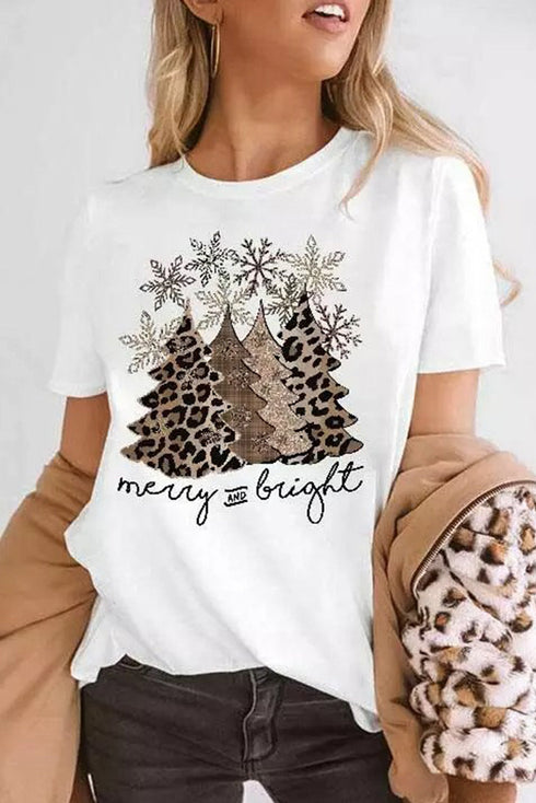 Mixed Print Trees Graphic Crew Neck Tee
