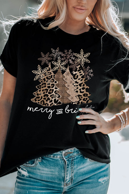 Mixed Print Trees Graphic Crew Neck Tee