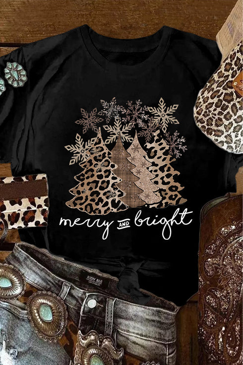Mixed Print Trees Graphic Crew Neck Tee