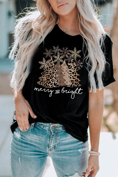 Mixed Print Trees Graphic Crew Neck Tee