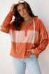 Mixed Print Waffle Knit Button Front Hooded Pullover