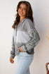 Mixed Print Waffle Knit Button Front Hooded Pullover