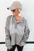 Mixed Print Waffle Knit Button Front Hooded Pullover