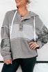 Mixed Print Waffle Knit Button Front Hooded Pullover
