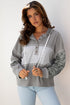 Mixed Print Waffle Knit Button Front Hooded Pullover