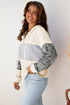 Mixed Print Waffle Knit Button Front Hooded Pullover