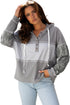 Mixed Print Waffle Knit Button Front Hooded Pullover