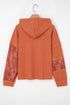 Mixed Print Waffle Knit Button Front Hooded Pullover