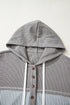 Mixed Print Waffle Knit Button Front Hooded Pullover