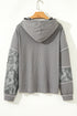 Mixed Print Waffle Knit Button Front Hooded Pullover