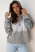 Mixed Print Waffle Knit Button Front Hooded Pullover