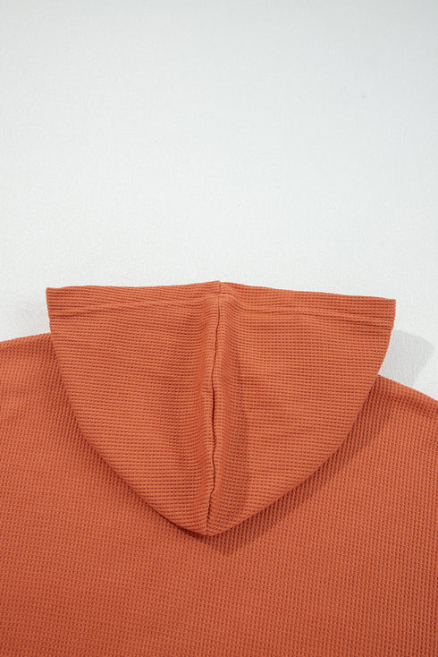 Mixed Print Waffle Knit Button Front Hooded Pullover