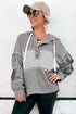 Mixed Print Waffle Knit Button Front Hooded Pullover