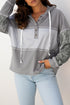 Mixed Print Waffle Knit Button Front Hooded Pullover