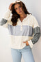 Mixed Print Waffle Knit Button Front Hooded Pullover