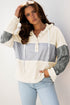 Mixed Print Waffle Knit Button Front Hooded Pullover