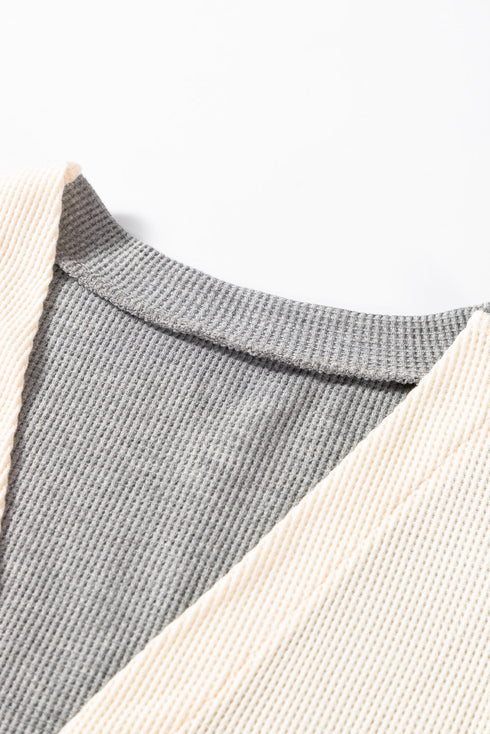 Mixed Print Waffle Knit Patch Pocket Cardigan