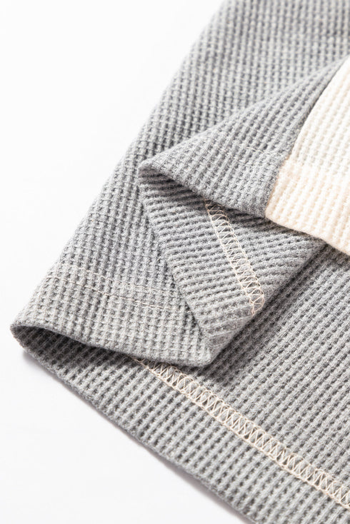 Mixed Print Waffle Knit Patch Pocket Cardigan