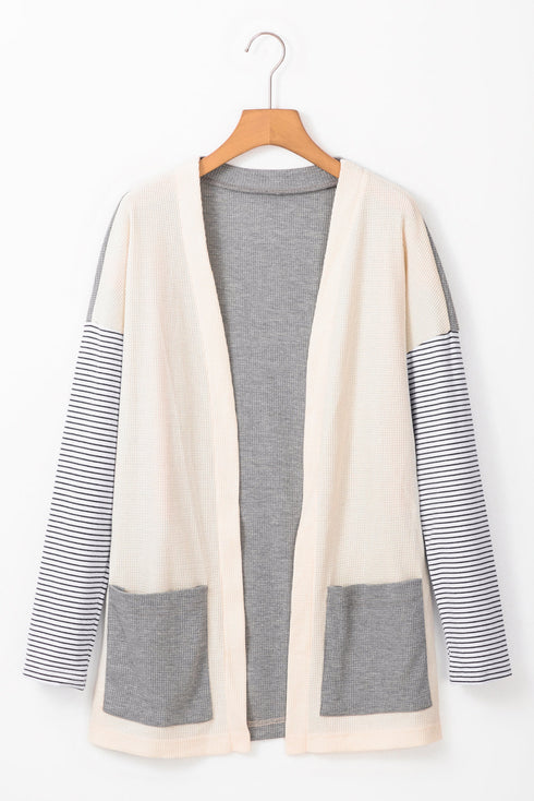Mixed Print Waffle Knit Patch Pocket Cardigan