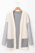 Mixed Print Waffle Knit Patch Pocket Cardigan