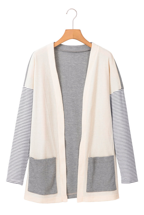 Mixed Print Waffle Knit Patch Pocket Cardigan