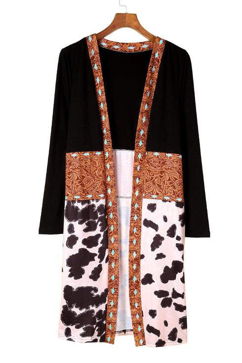 Mixed Print Western Style Open Front Cardigan
