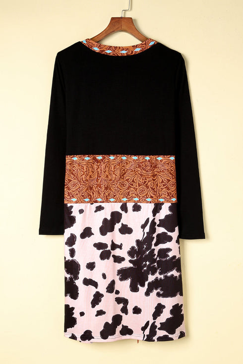 Mixed Print Western Style Open Front Cardigan