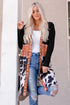 Mixed Print Western Style Open Front Cardigan