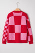 Mixed Scale Checkerboard Pattern V Neck Knit Cardigan