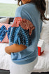 Mixed Star Stripe Print Puff Sleeve Peplum Top