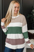 Mixed Stitch Block Stripe Crew Neck Sweater