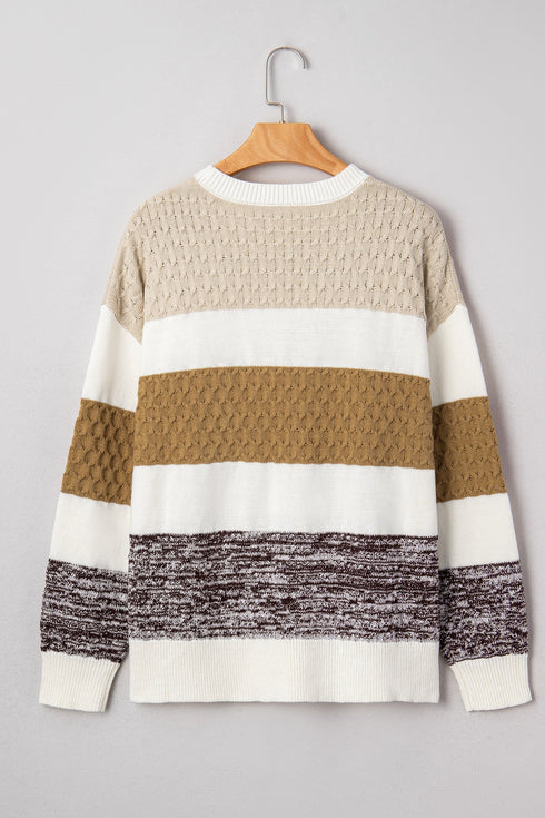 Mixed Stitch Block Stripe Crew Neck Sweater