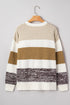 Mixed Stitch Block Stripe Crew Neck Sweater