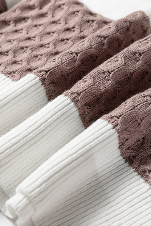 Mixed Stitch Block Stripe Crew Neck Sweater