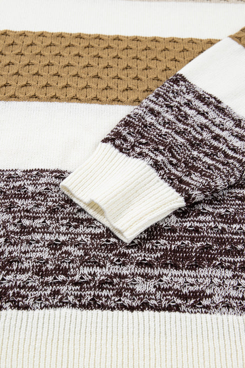 Mixed Stitch Block Stripe Crew Neck Sweater