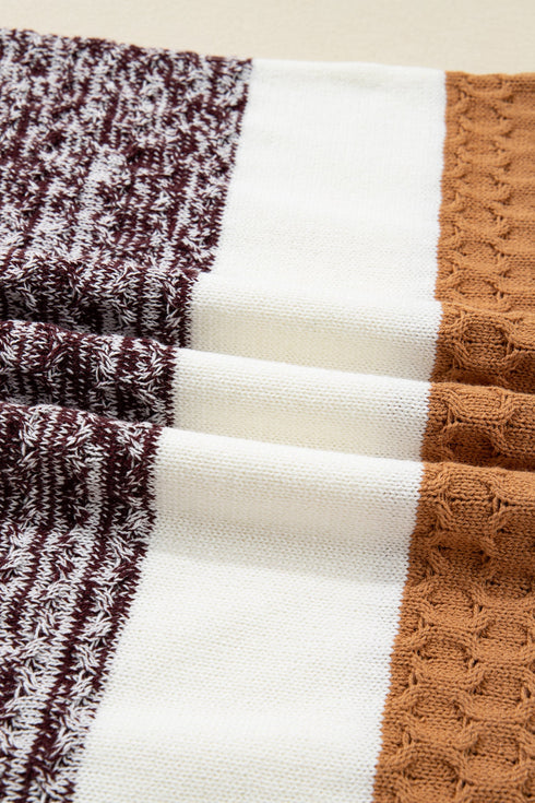 Mixed Stitch Block Stripe Crew Neck Sweater