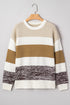 Mixed Stitch Block Stripe Crew Neck Sweater