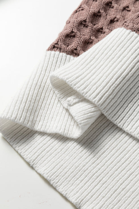 Mixed Stitch Block Stripe Crew Neck Sweater