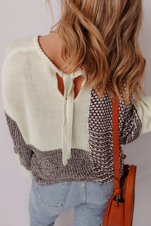 Mixed Stitch Color Block Drop Shoulder Pullover Sweater