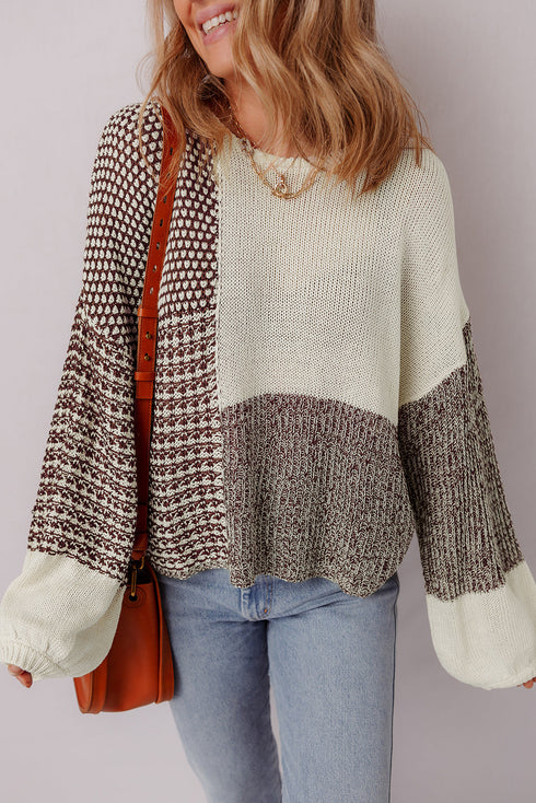 Mixed Stitch Color Block Drop Shoulder Pullover Sweater