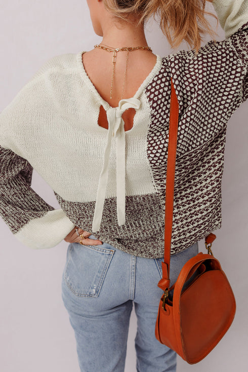 Mixed Stitch Color Block Drop Shoulder Pullover Sweater