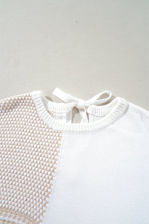 Mixed Stitch Crew Neck Drop Shoulder Sweater