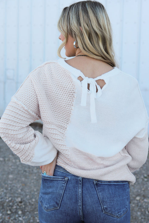 Mixed Stitch Crew Neck Drop Shoulder Sweater