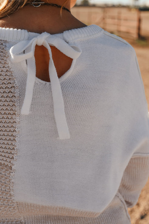 Mixed Stitch Crew Neck Drop Shoulder Sweater