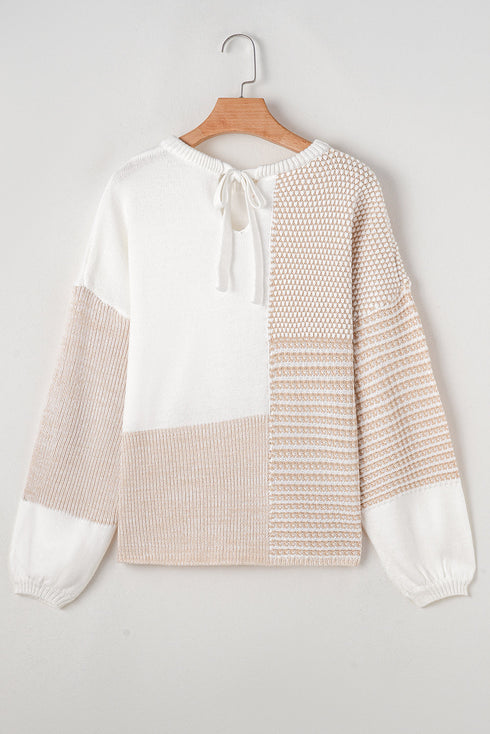 Mixed Stitch Crew Neck Drop Shoulder Sweater