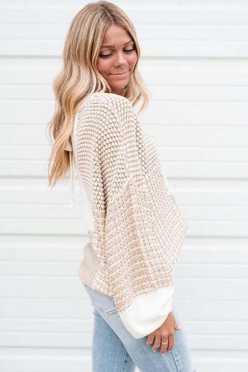 Mixed Stitch Crew Neck Drop Shoulder Sweater