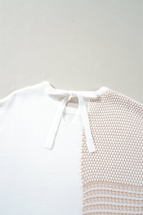 Mixed Stitch Crew Neck Drop Shoulder Sweater